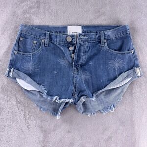 One Teaspoon Bandits Denim Shorts Womens Size 32 Blue Palm Print Cutoff